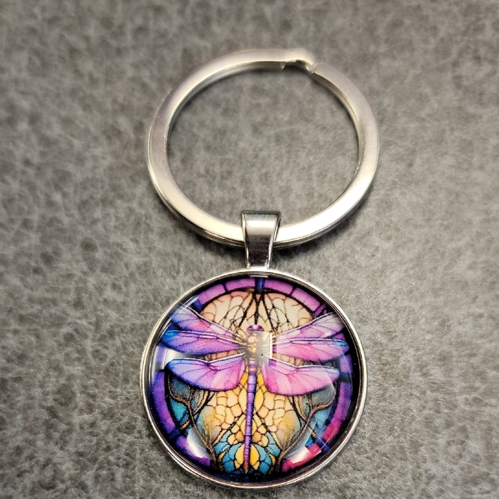 Dragonfly Keychain with Purple and Blue Design